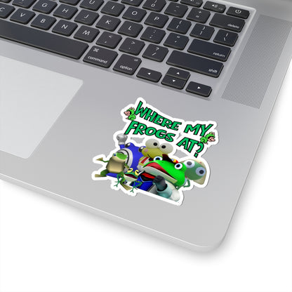 Where My Frogs At? Kiss-Cut Sticker – Funny Frog Character Laptop Decal